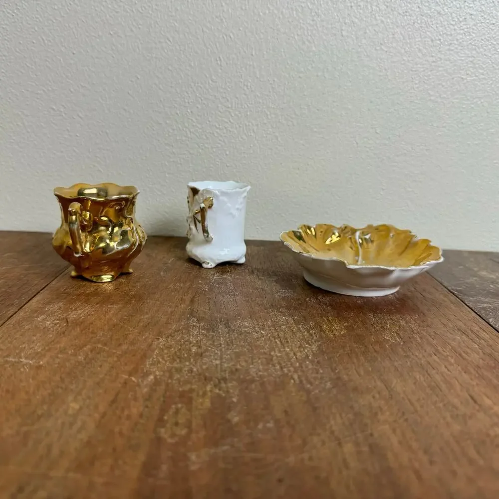 Vintage Porcelain‎ Gold 2 Tea cup & saucer Set MINI Children's or demitasse